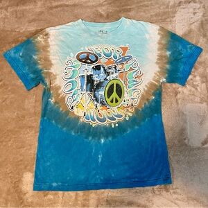 Flux Rock For Peace Tie Dye Drummer Graphic Music Festival Vibes Tee Men Medium